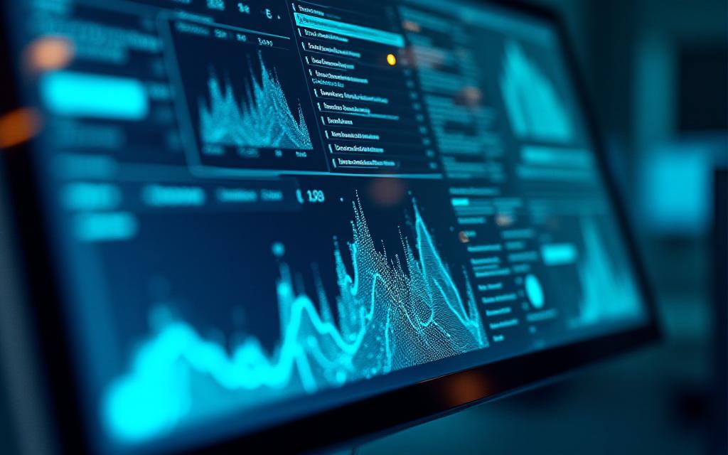 Dashboard analitica avanzata con grafici 3D e indicatori di performance AI
