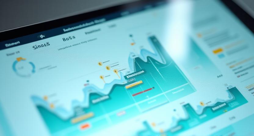 Primo piano di una dashboard con grafici predittivi e segnali di tendenza