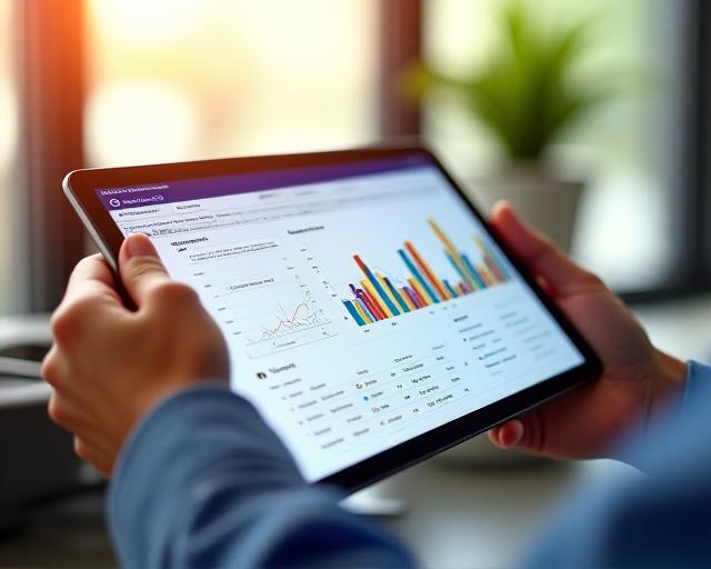 Manager che analizza grafici di crescita su un tablet in un ufficio moderno